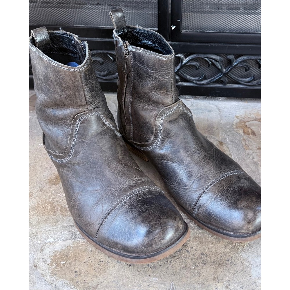 Bed Stu Men's 10 Leather Ankle Boots Distressed Brown Cap Toe Side Zip